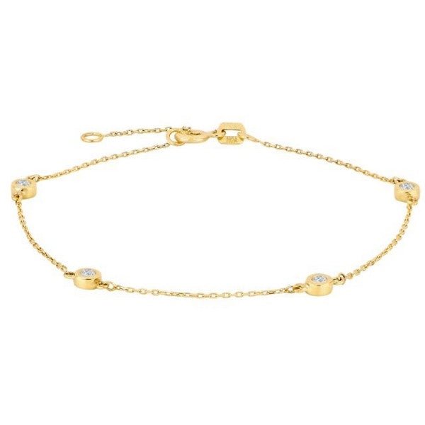 Siersbøl armbånd i 8 kt guld med fire klare zirkonia – justerbar længde 16–18 cm.